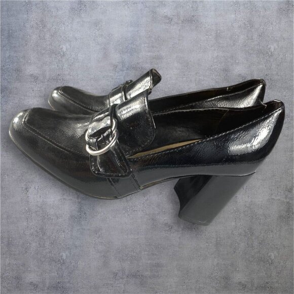 Marc Fisher Black Patent Leather Loafer Heels - Size 8.5 - Picture 1 of 10